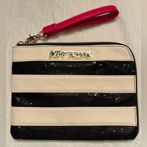 EUC Betsey Johnson Sequin Stripe Large Wristlet